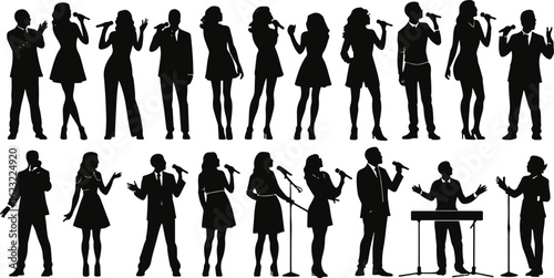 Singing People Silhouette Set – Black Vector Collection of Vocalist Poses and Performers