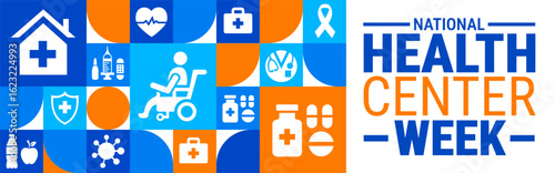 National Health Center Week Geometric shape pattern background, banner or poster design template. observed every year in August. Holiday concept. Use to any Template, card, poster, placard, template.