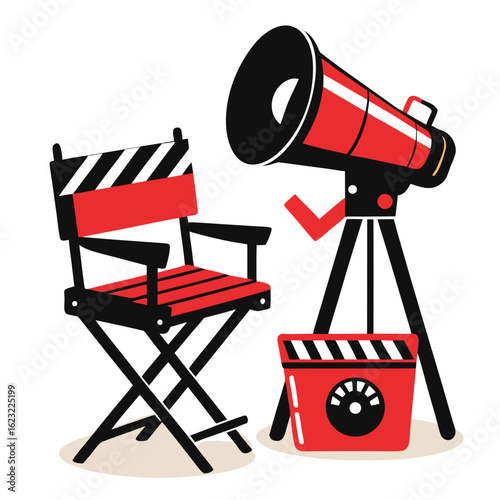 Color vector illustration of a director s chair with a mega element