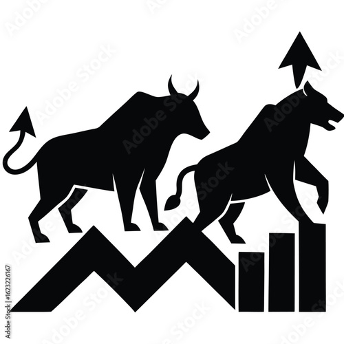 Bull and bear fighting on stock market graph vector