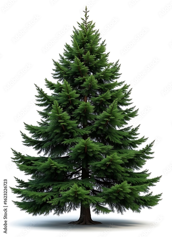 Fototapeta premium Full Evergreen Fir Tree with Green Needles and Brown Trunk pine spruce