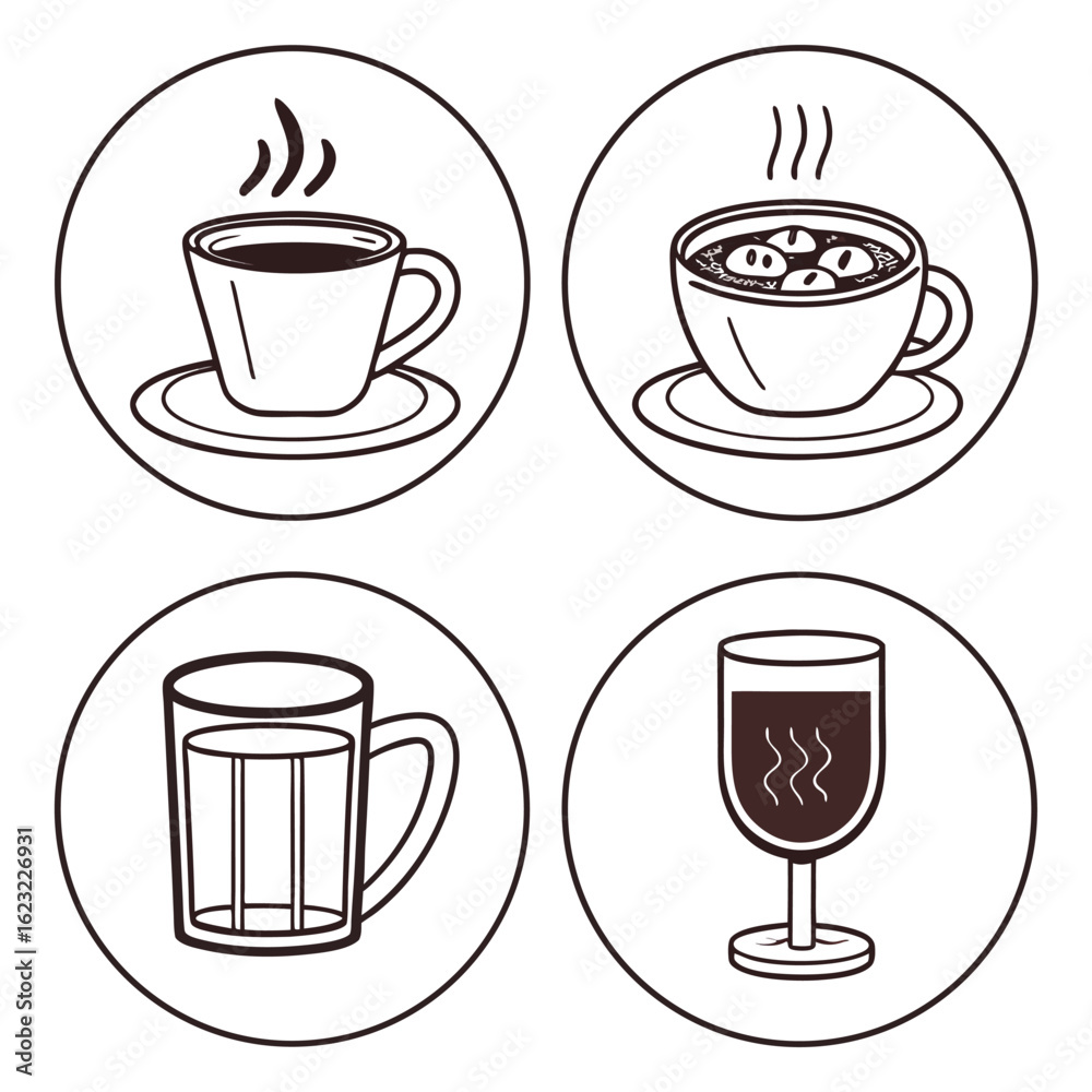 Obraz premium Hot drinks icons tea cocoa cider vector