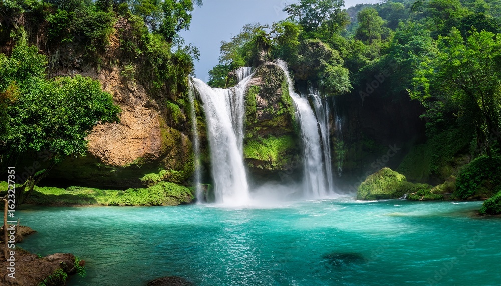 Naklejka premium emerald green water of the lugnason falls in the jungle