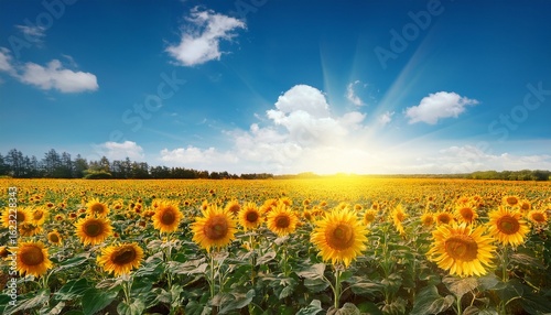 a vibrant field of sunflowers glows under a bright blue sky symbolizing warmth happiness and the beauty of nature inviting viewers to enjoy its lively scenery
