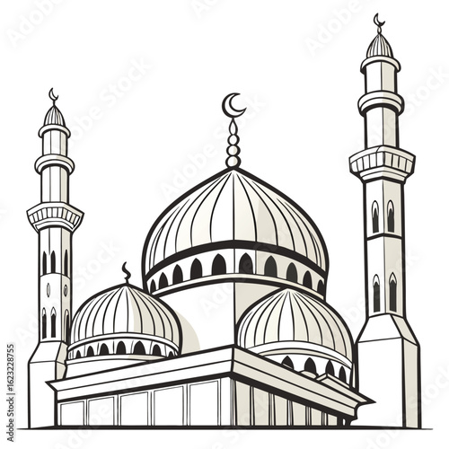 Islamic mosque with domes and minarets architecture