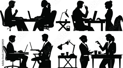 Business People Silhouette Set – Black Vector Collection of Professional Human Figures