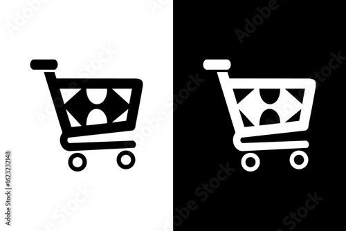 Illustration vector graphic of shopping cart icon.Shopping outlined icon. Black and white basket logo. Online shopping. Shopping app. Simple flat image. Transparent background