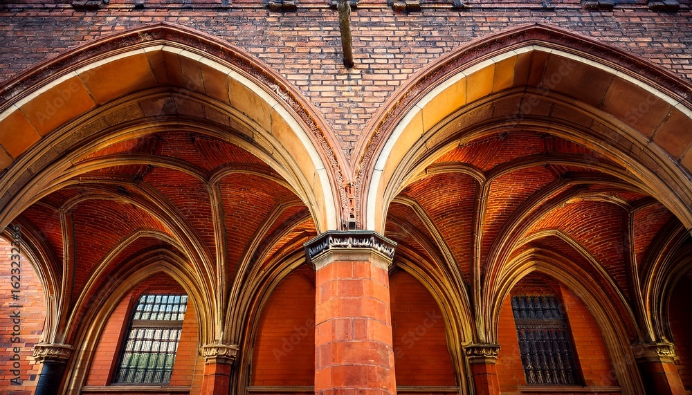 Naklejka premium ornate brick arches in a historic building wall