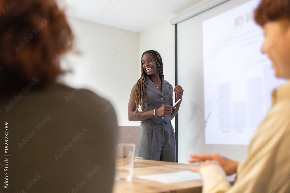 custom made wallpaper toronto digitalSmiling professional presenting in a modern office setting