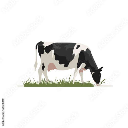A cow is grazing happily in the pasture.