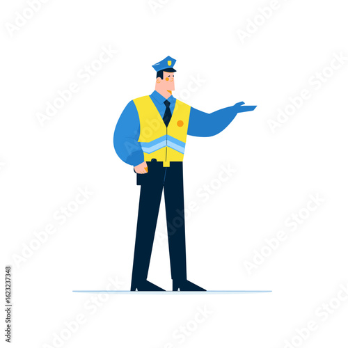 A police officer directing traffic with authority.