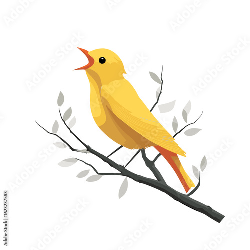 A singing canary perched gracefully on a branch.