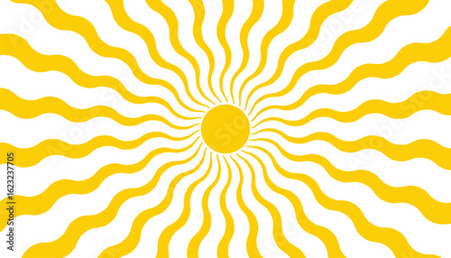 Sunny yellow abstract circle with curved rays in playful retro style.