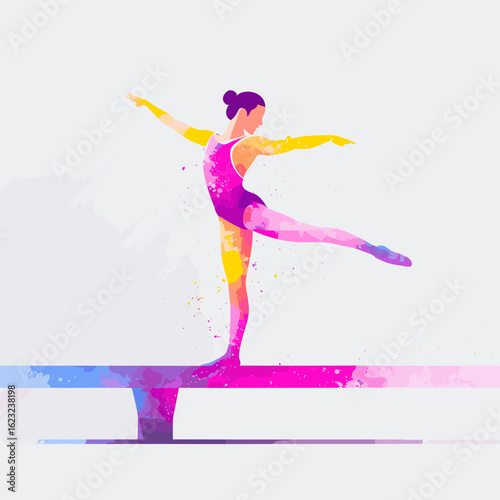 A gymnast gracefully balancing on a beam.