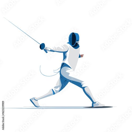 A dynamic illustration of a fencer in action, poised for a duel.
