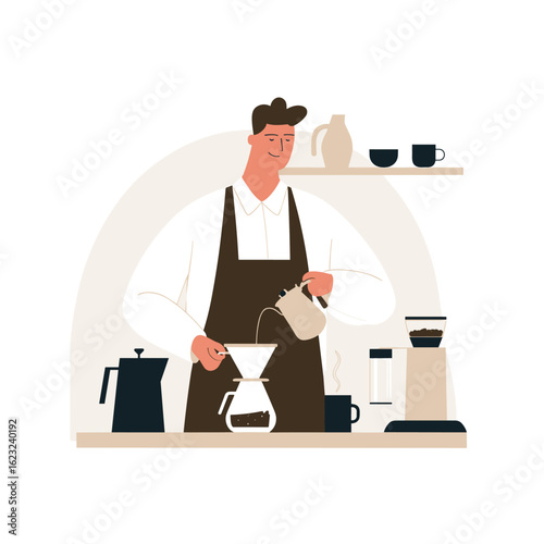 Barista skillfully preparing a fresh cup of coffee.