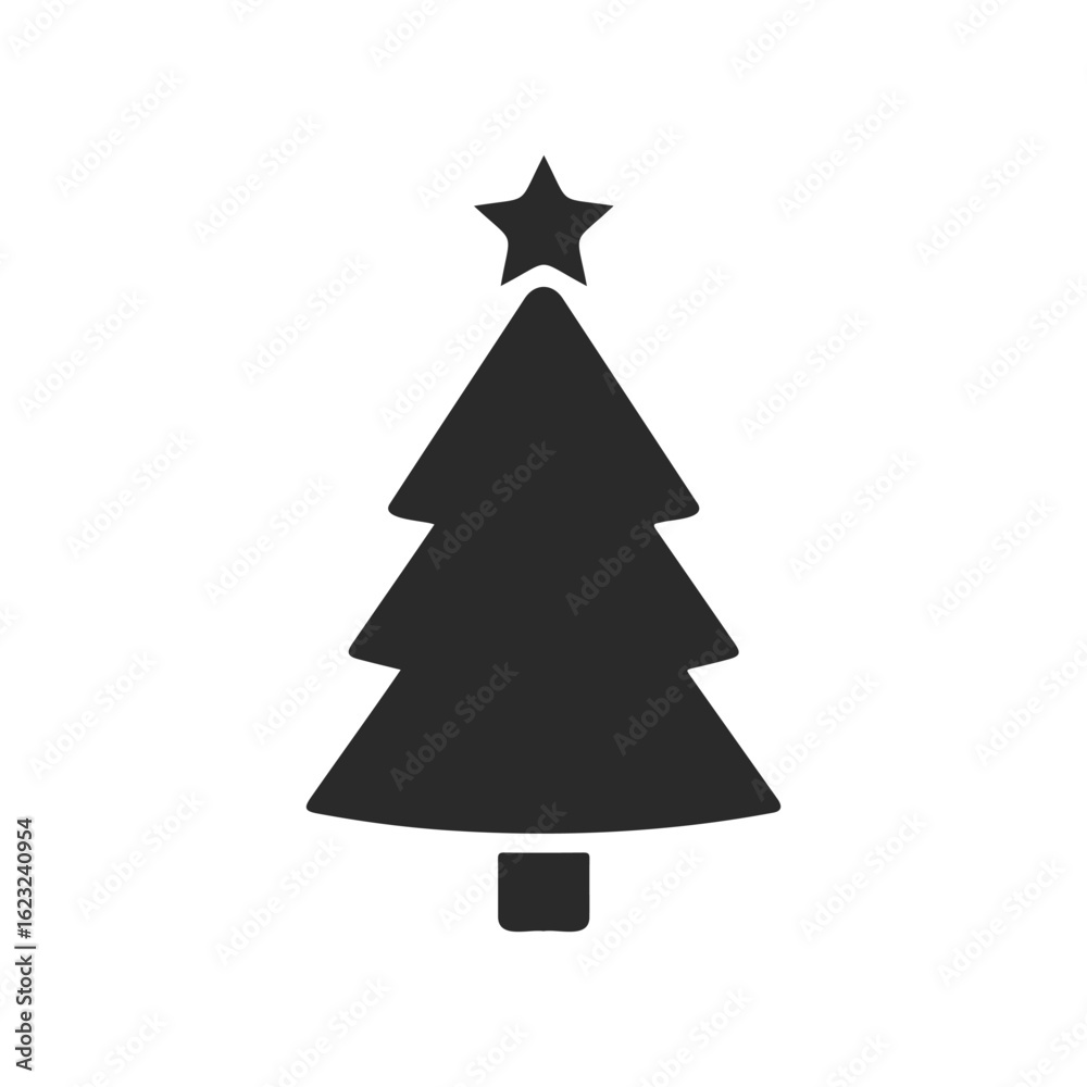 Minimalist black christmas tree silhouette with star on top Minimalist black christmas tree silhouette with star on top