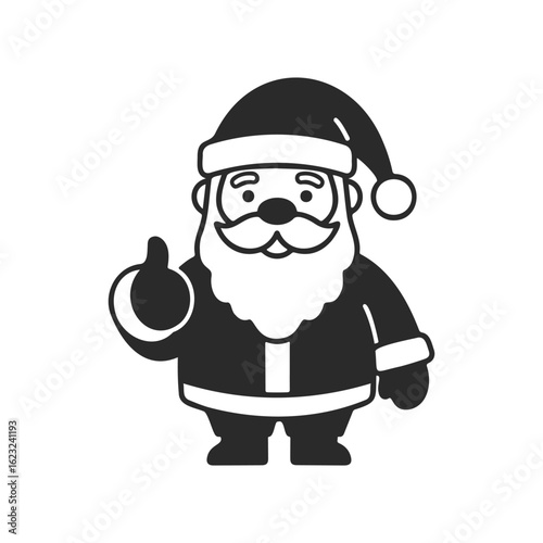 Cartoon santa claus illustration with thumbs up gesture in black and white