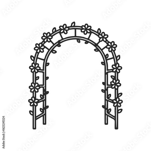 Simple floral archway illustration with flowers and leaves