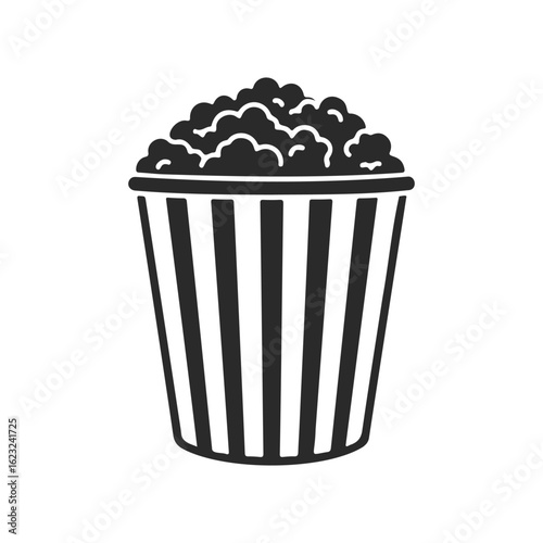 Popcorn icon in black and white: striped container graphic