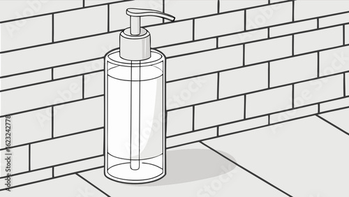 A liquid soap bottle with pump dispenser for hygiene and personal care, a modern and minimal design, isolated on white background