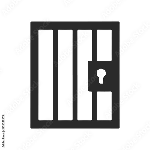 Minimalistic jail cell icon: black and white prison bars with keyhole