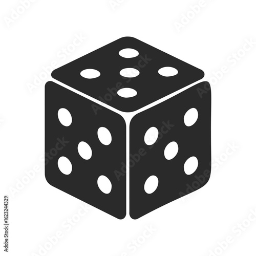 Black and white silhouette of a six-sided die icon