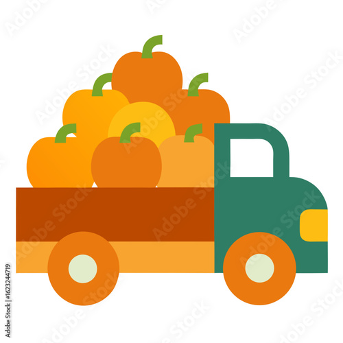 Flat design truck carrying a load of pumpkins
