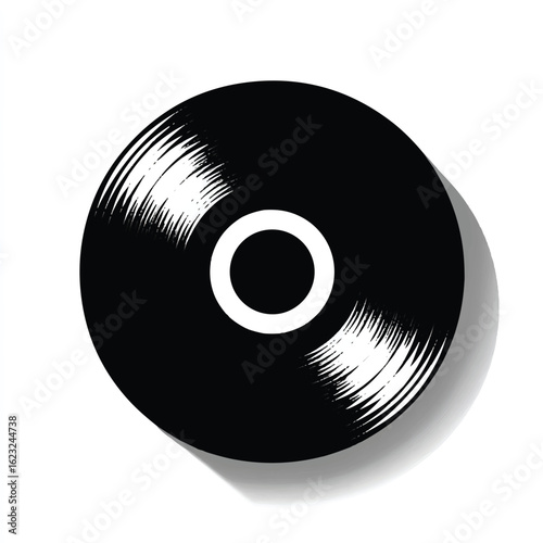 Classic Black Vinyl Record Illustration with Clean Grooves and White Center for Vintage Music Lovers and Nostalgic Designs