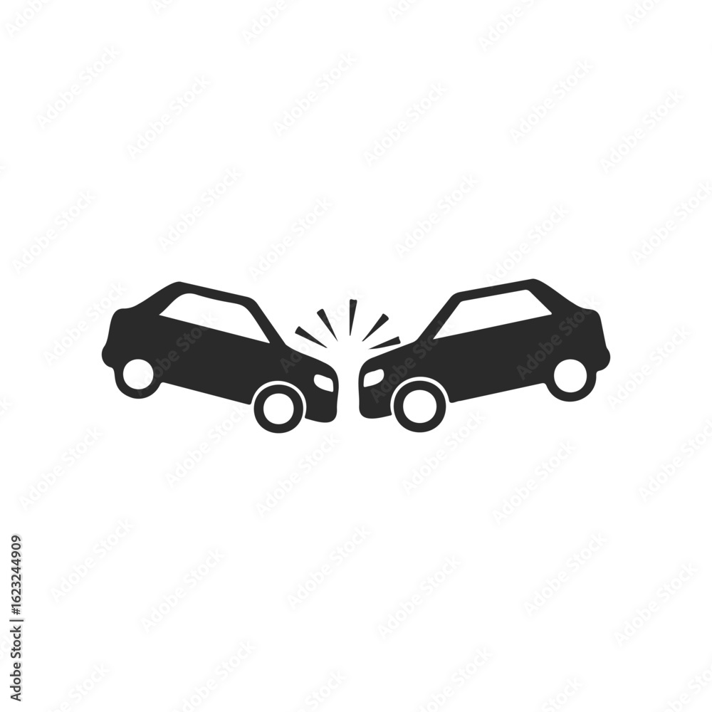 Obraz premium Silhouette of two cars colliding with impact lines on white background