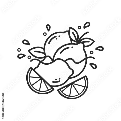 Playful lemons and splashes in black and white line art