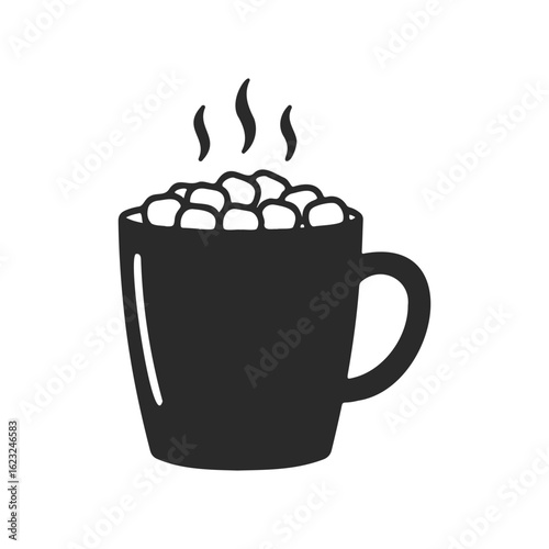 Steaming mug of hot chocolate with marshmallows illustration