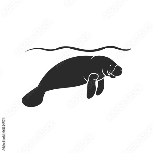 black manatee swimming underwater clip art preview