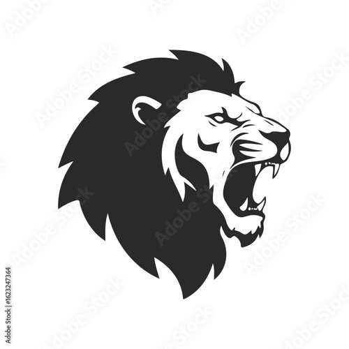 Wallpaper Mural Roaring lion head black and white illustration with fierce expression Torontodigital.ca