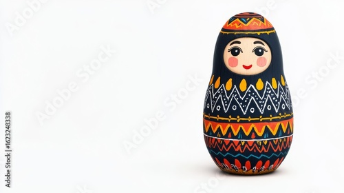 A beautifully crafted Russian nesting doll with intricate patterns and vibrant colors, showcasing traditional artistry.
