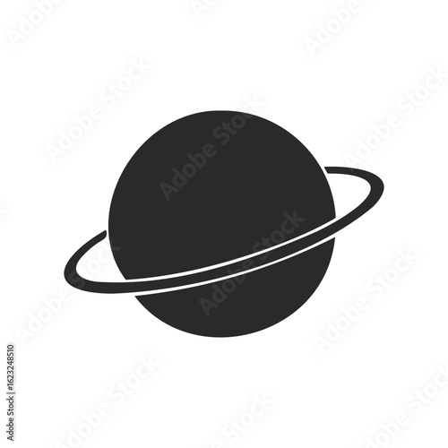Simple black saturn icon with rings on white background