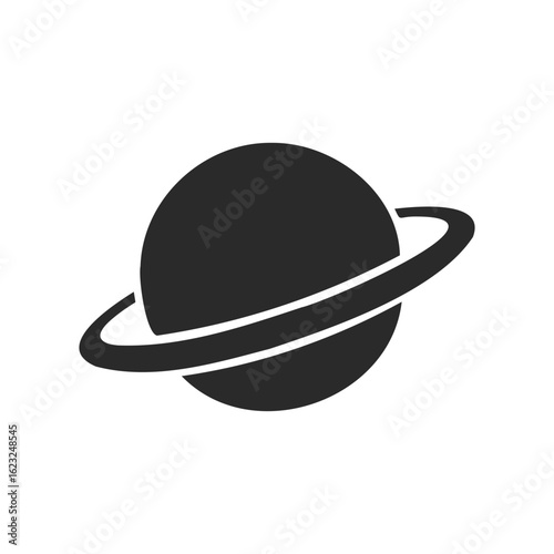 Monochrome icon of saturn with distinctive rings