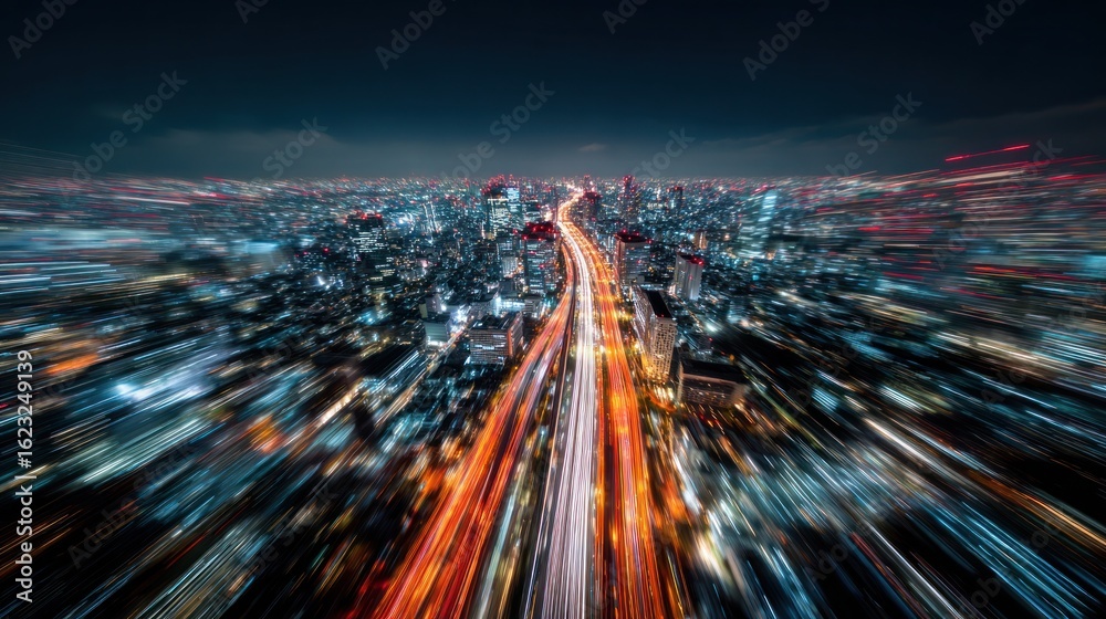 Obraz premium Night Cityscape: A Symphony of Lights and Motion