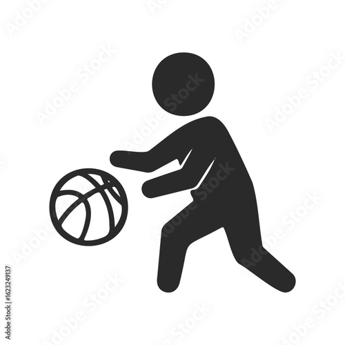 Silhouette of person dribbling basketball vector icon