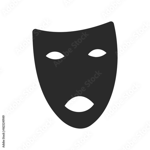 Black theatrical mask icon on white background