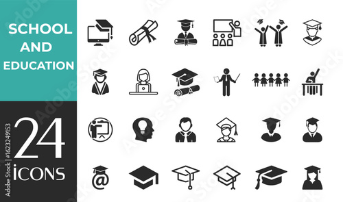 School & Education Linear Icon Set – Back to School, Classroom, Students, and Online Learning Web & App Icons
