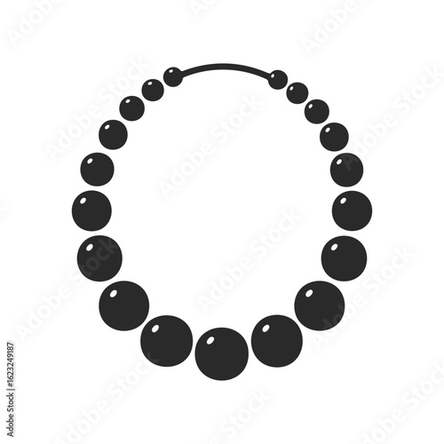Elegant black beaded necklace silhouette with graduated design on white background