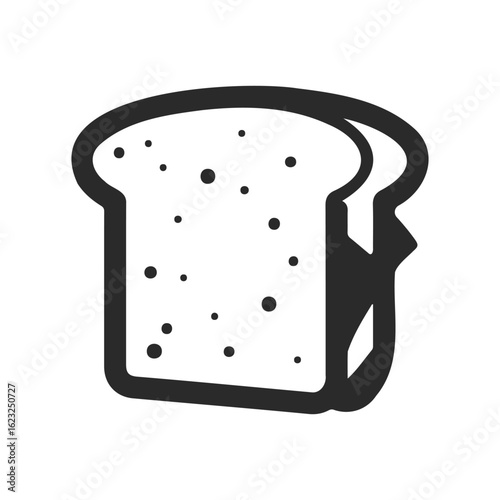 Monochrome icon of sliced bread with dotted texture on white background