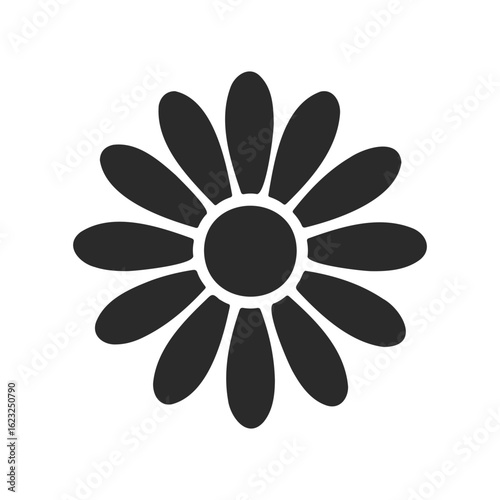 Black silhouette of a daisy flower on white background