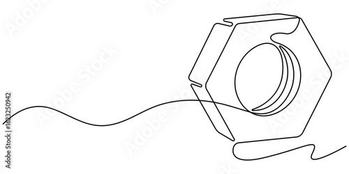 Continuous one line art Hex nut Socket tool vector illustration. line art, one continuous line, simple, hand drawn and sketch style. for icons, symbols, signs or logos. 