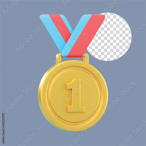 gold medal with ribbon on white