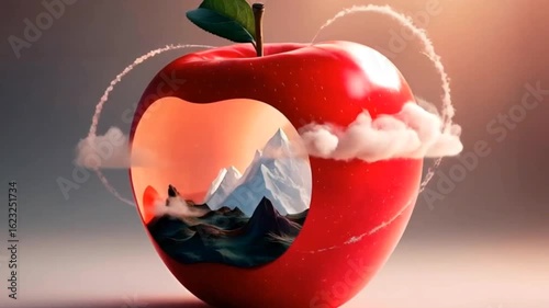 A snow world inside a red apple