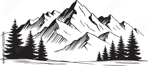 Mountain range with pine trees landscape vector design