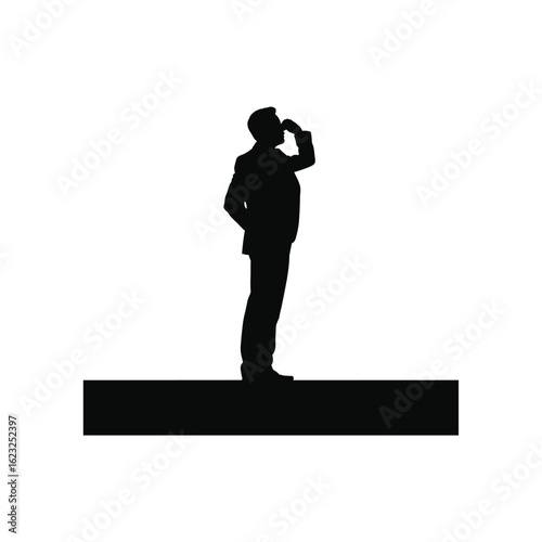 Silhouette of a man in a suit and hat tipping his hat
