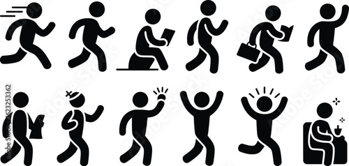 Collection of diverse stick figure poses and activities